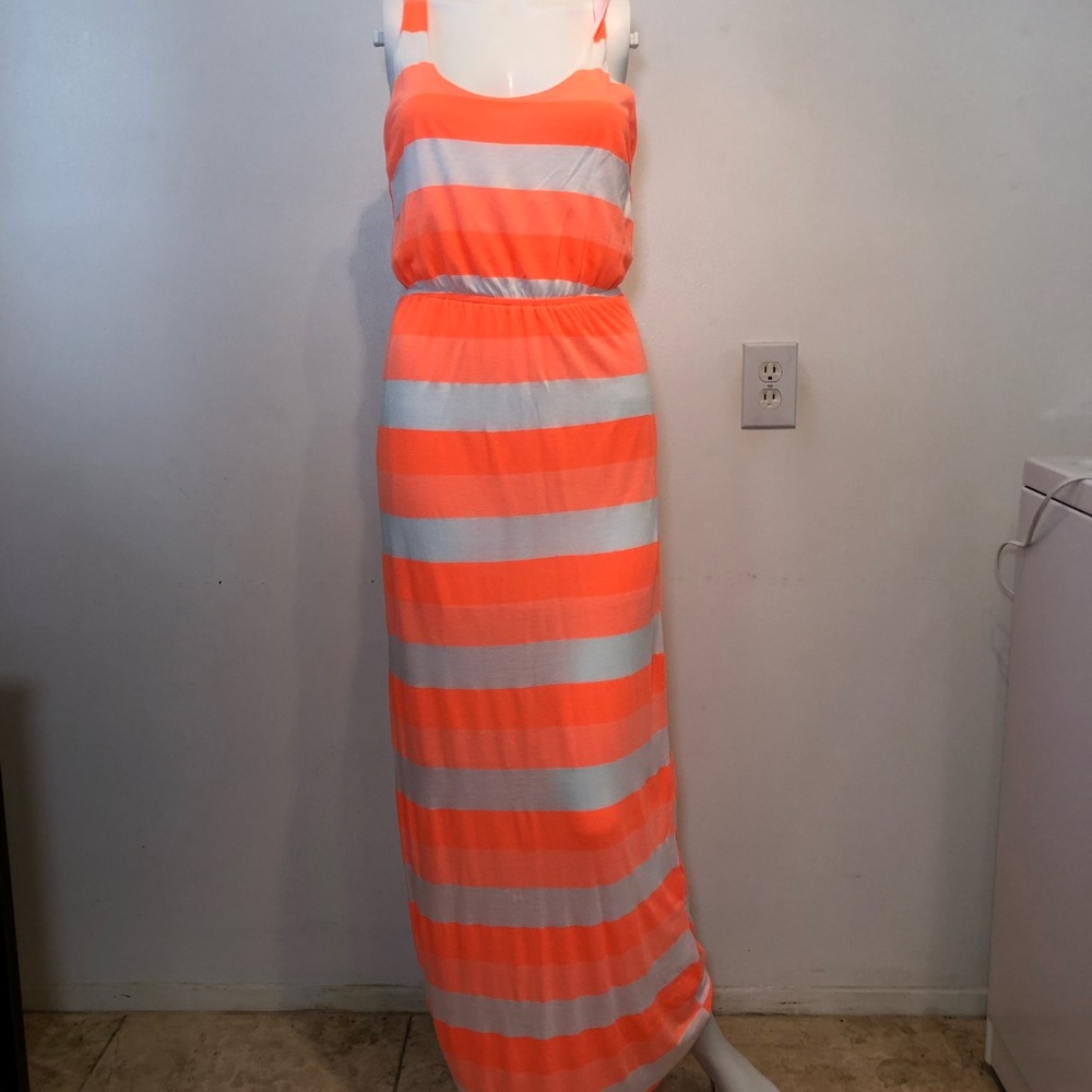 Neon Orange Striped Maxi Dress